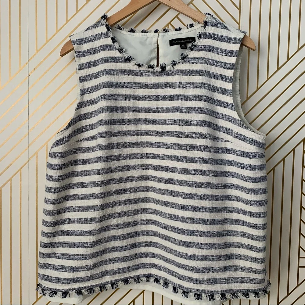 Banana Republic Fringe Striped Tank Shell sleeveless fringe hem Cotton blend XL - Picture 3 of 11